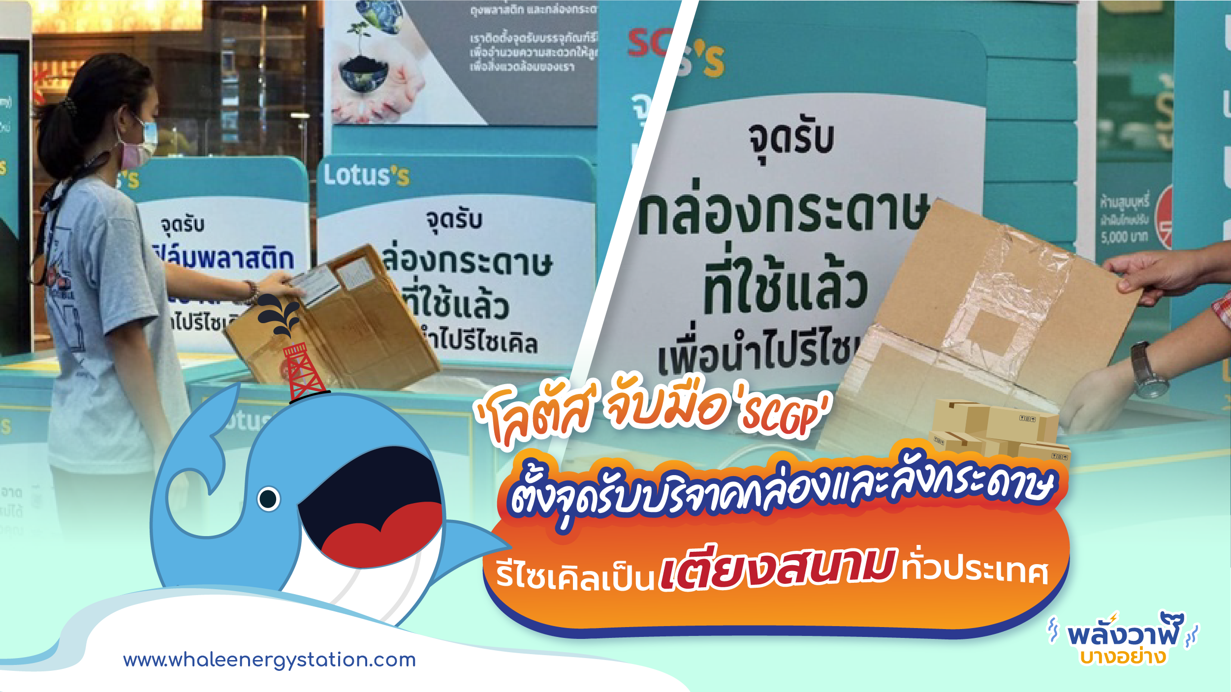 &#8216;โลตัส&#8217; จับมือ &#8216;SCGP&#8217; ตั้งจุดรับบริจาคกล่องและลังกระดาษ รีไซเคิลเป็นเตียงสนามทั้วประเทศ, Whale Energy Station