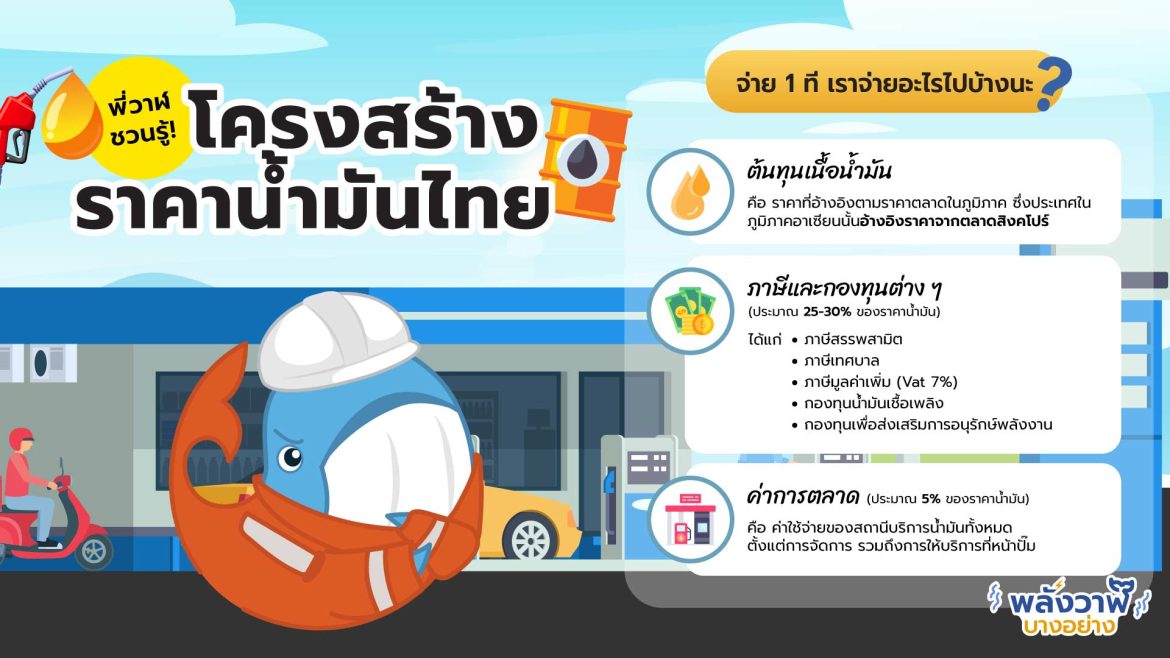 พี่วาฬชวนรู้! โครงสร้างราคาน้ำมันไทย จ่าย 1 ที เราจ่ายอะไรไปบ้าง?